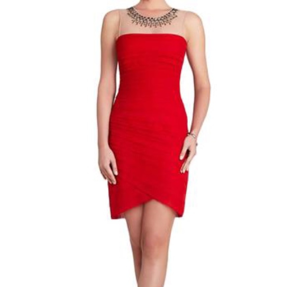 NWT BCBGMAXAZRIA Maia Dress Red w Jewel Neck